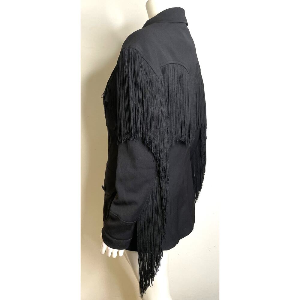 VTG Moschino Black Western Jacket Womens US 14 Wool Fringe Trim Button Front - Picture 7 of 16